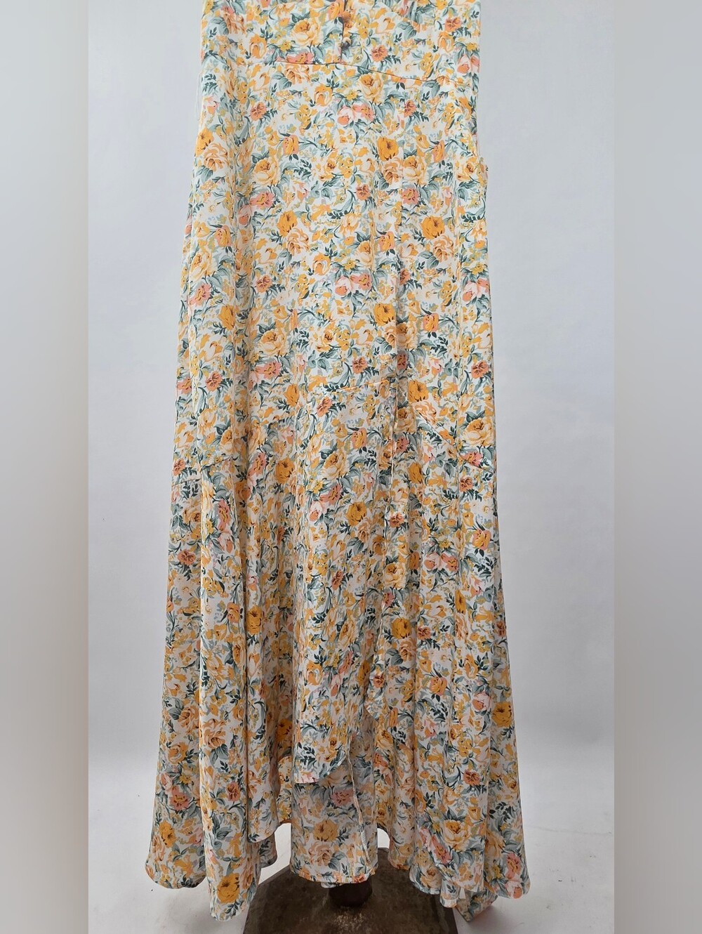 Fore Women's Yellow Floral V Neck Belted Maxi Dress Size Large - Picture 5 of 12